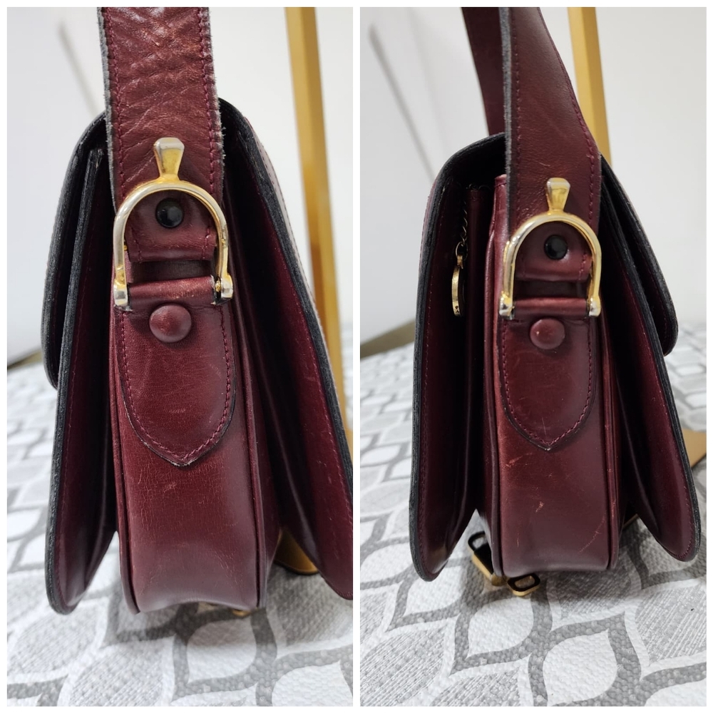CELINE VINTAGE SULKY SUEDE CARRIAGE SHOULDER BAG BURGUNDY - Picture 8 of 15